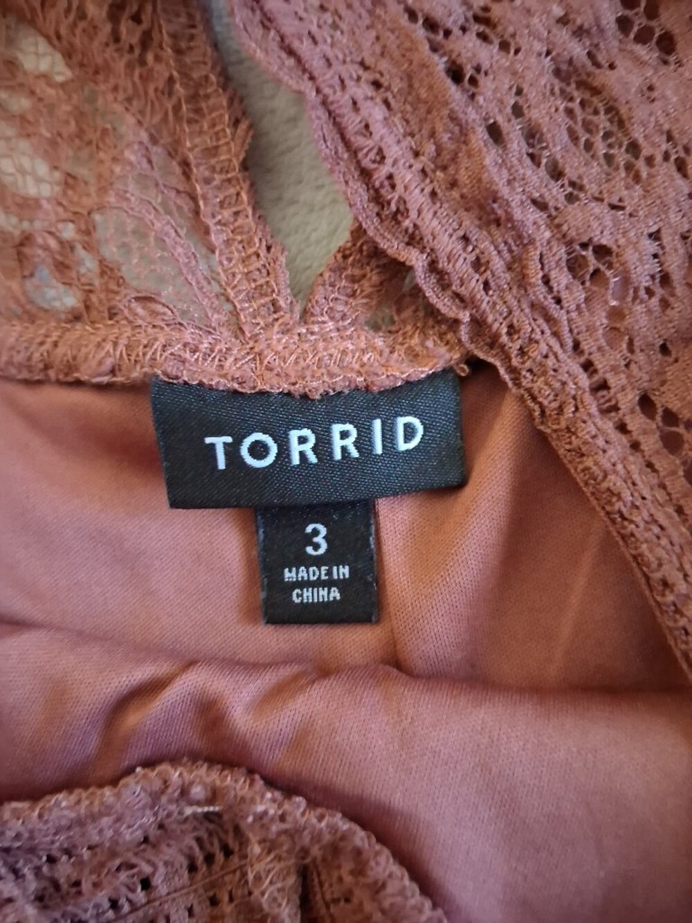Torrid Women's Size 3X Dusty Rose Lace Babydoll Crewneck Sharkbite Hem Top - Picture 8 of 13